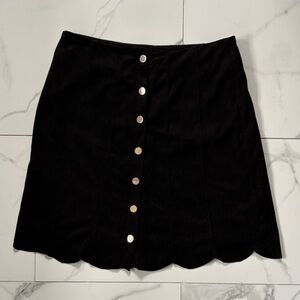 Pleated, Scalloped, Velvet Button-Up Women's Skirt